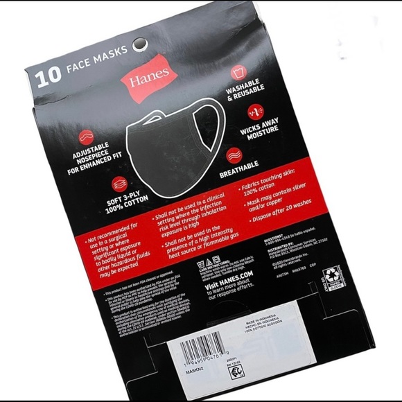 Hanes 2 Packs Face Masks, Washable and Reusable Face Masks, 100% Cotton - Picture 5 of 6